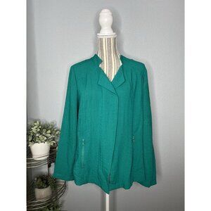 Chicos Size 2 Emerald Green Mock Moto Jacket Long Sleeves Hip Length Rayon Blend